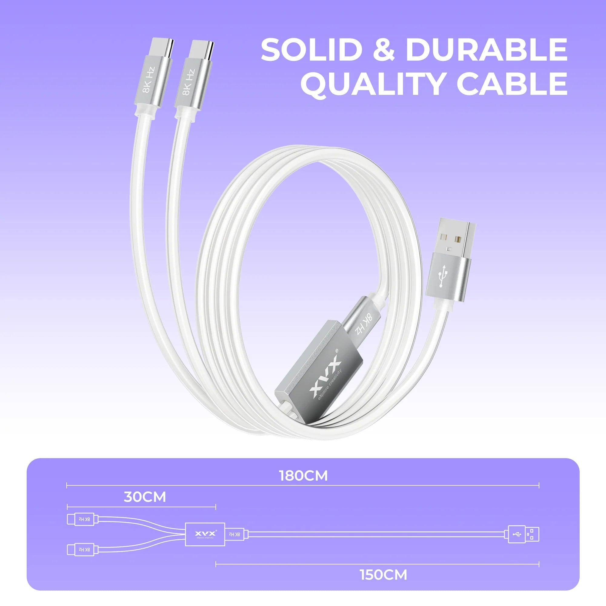 XVX CC8 1-to-2 Split RGB Braided Cable - 8K Polling Rate Support