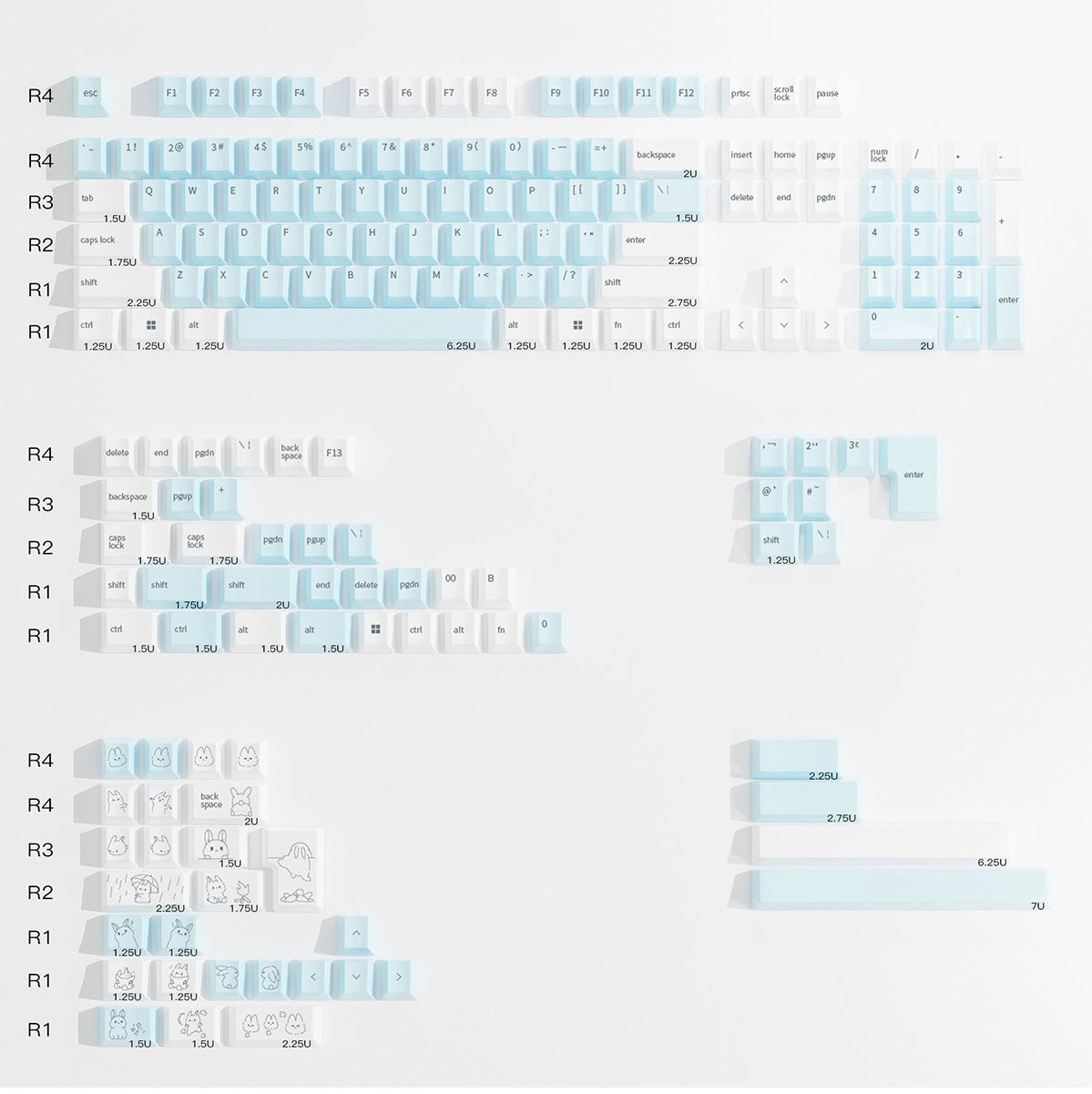 QTUO Blue Bunny Keycaps