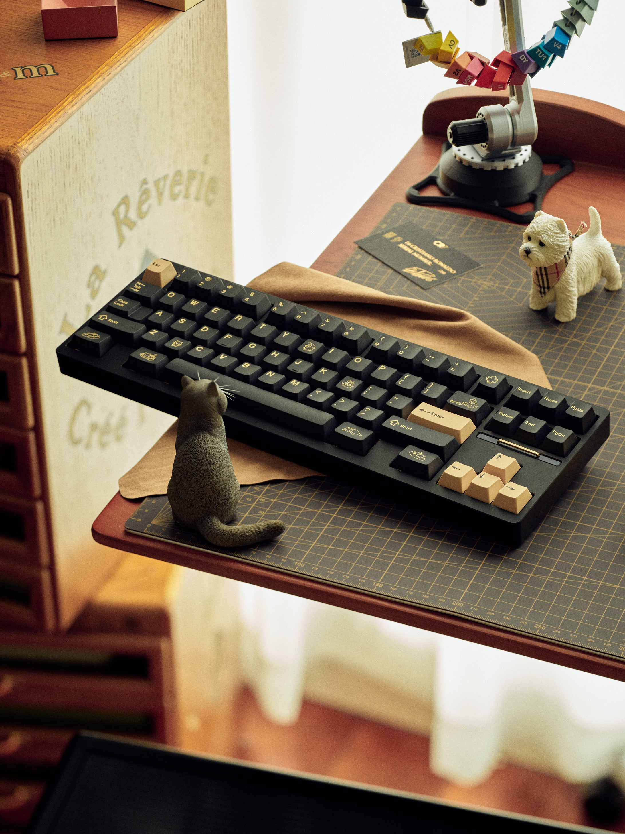 black and gold keycaps on mechanical keyboard