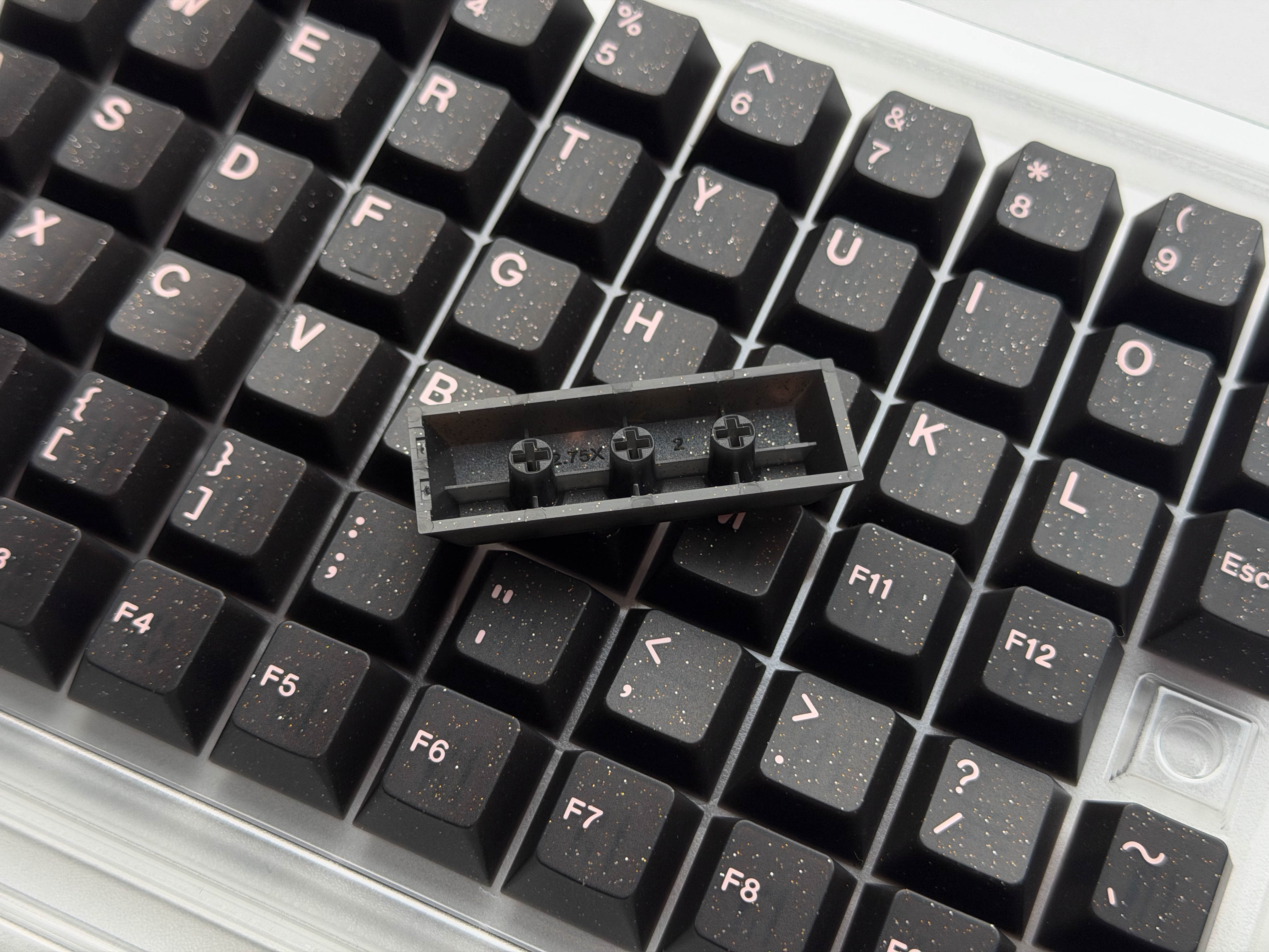 Pink on Black Glitter Doubleshot ABS Keycaps