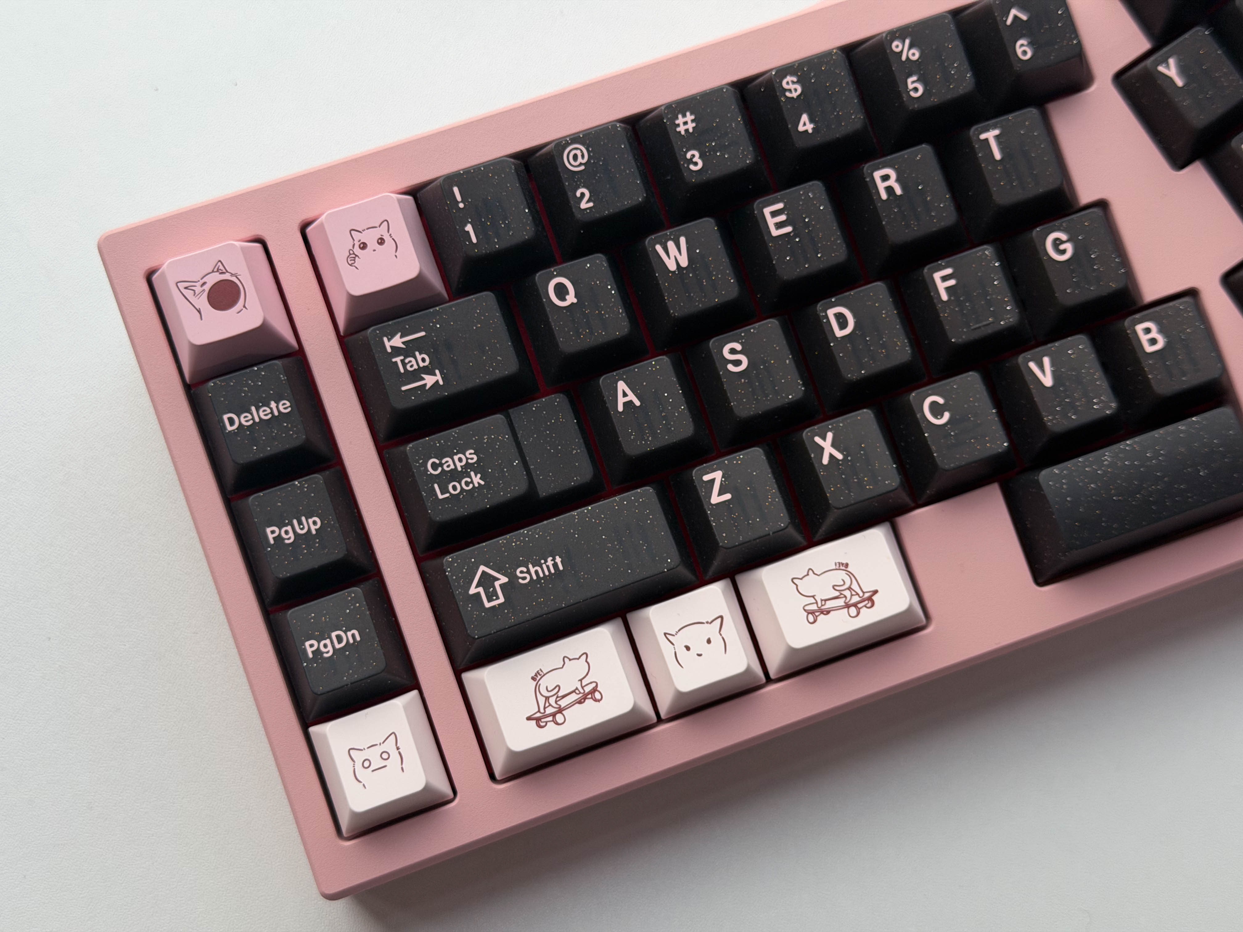 Pink on Black Glitter Doubleshot ABS Keycaps