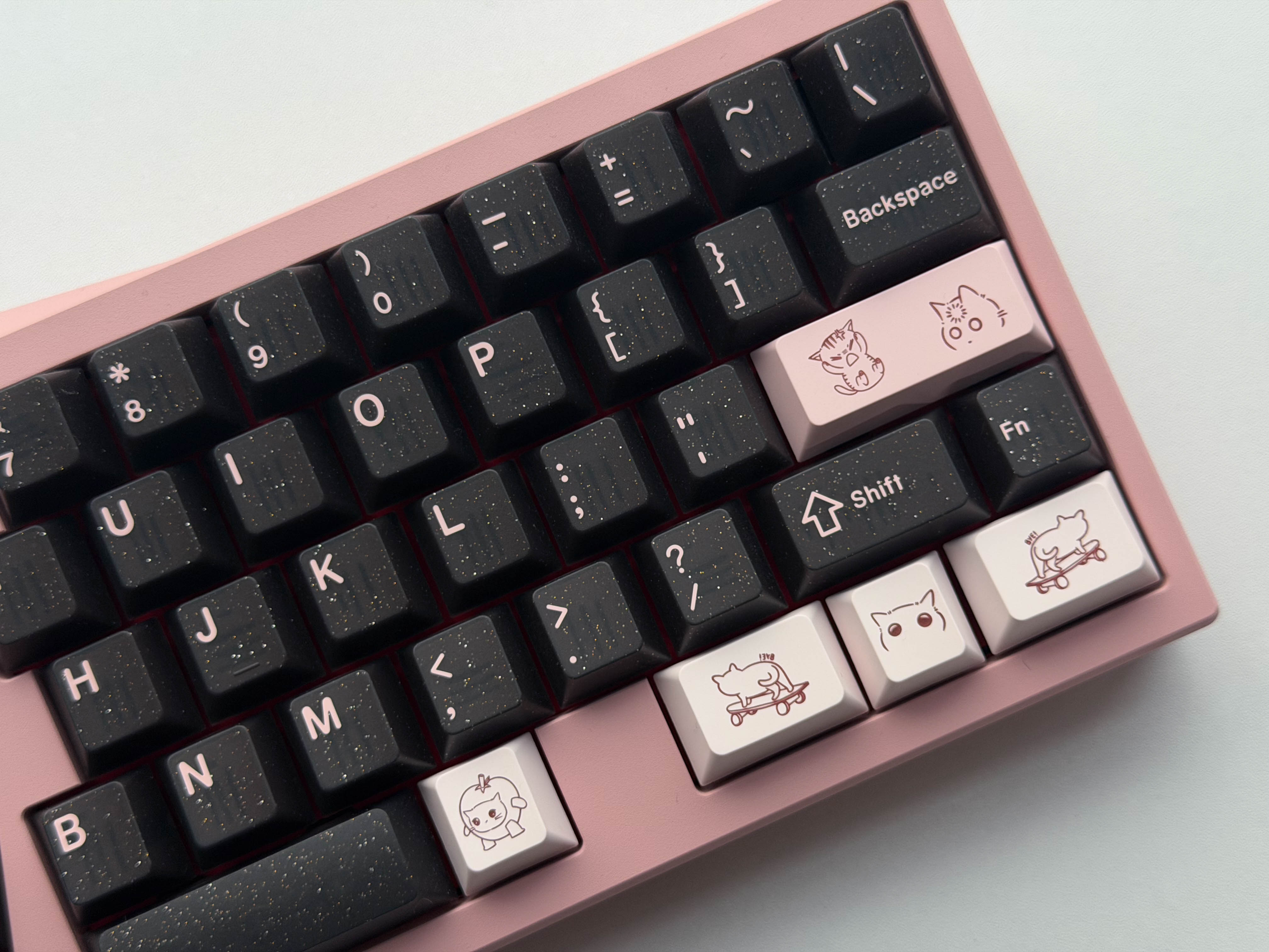 Pink on Black Glitter Doubleshot ABS Keycaps