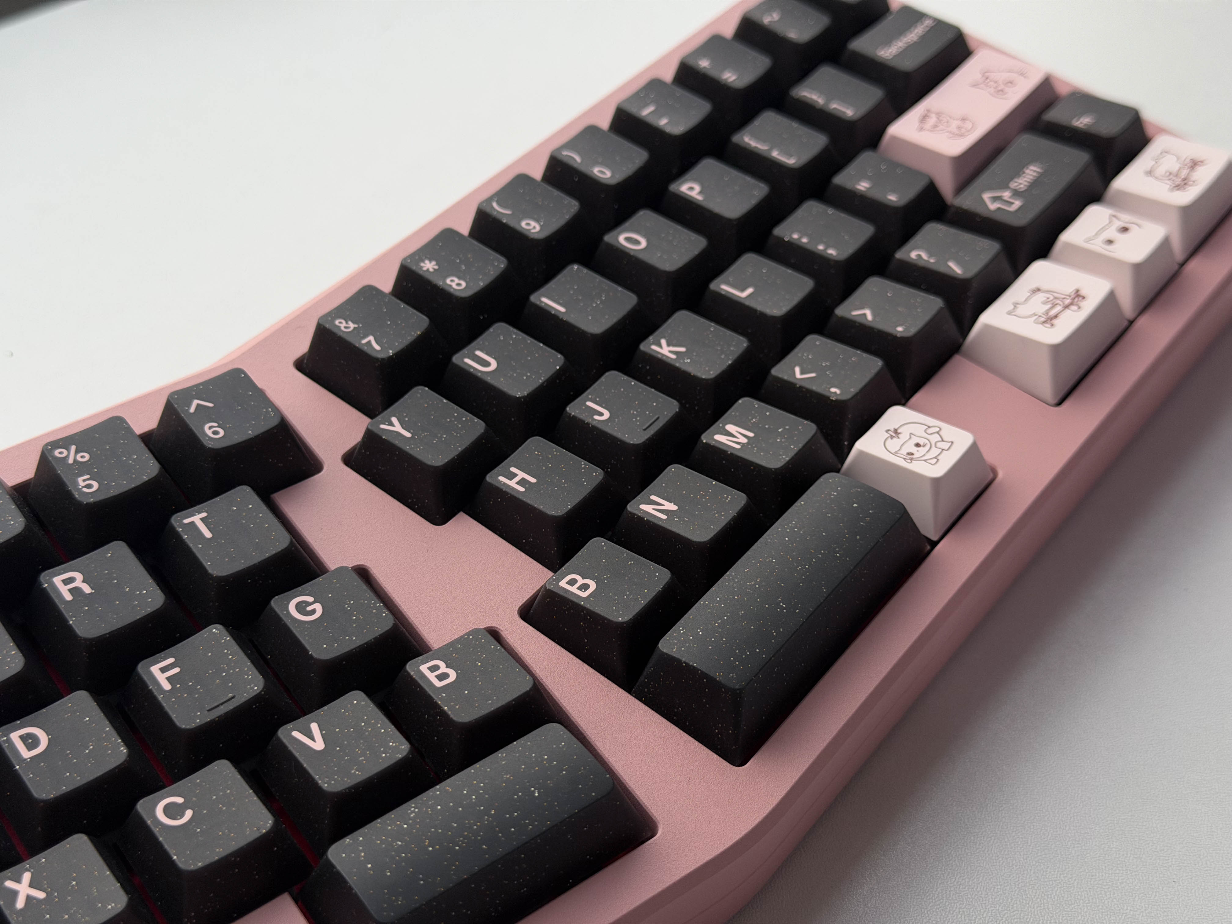 Pink on Black Glitter Doubleshot ABS Keycaps